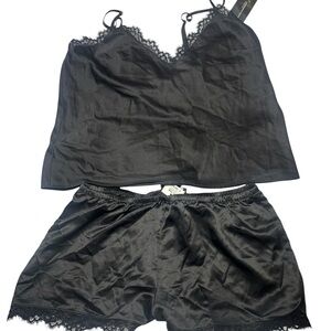 INC International Concepts Black Lace Trim Pajama Set